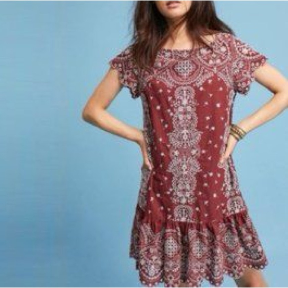 Feather & Bone by Anthropologie Flounced Eyelet Mini Dress Small